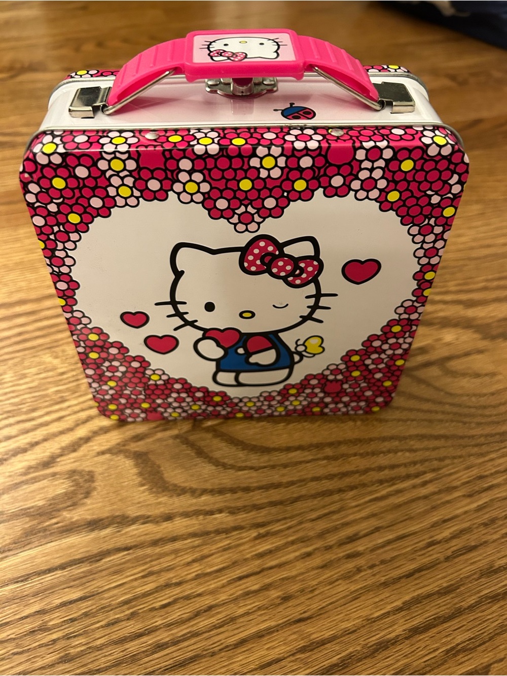 Hello Kitty Pink White Floral Metal Small Lunch Box-Size 6x6